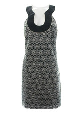 Laundry By Shelli Segal Dress Womens 6 Black White Floral Eyelet Scalloped Hem