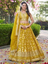Designer Yellow Dola Silk Jacquard Lehenga Choli And Dupatta For Haldi Function