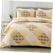 Reversible Boho Quilt Set King Size, 3 Pieces King 96"x104" Patchwork-yellow