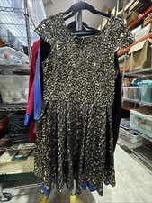 Belle Badgley Mischka Women’s Black & Gold Metallic Sequin Midi Dress SZ 14 (77)