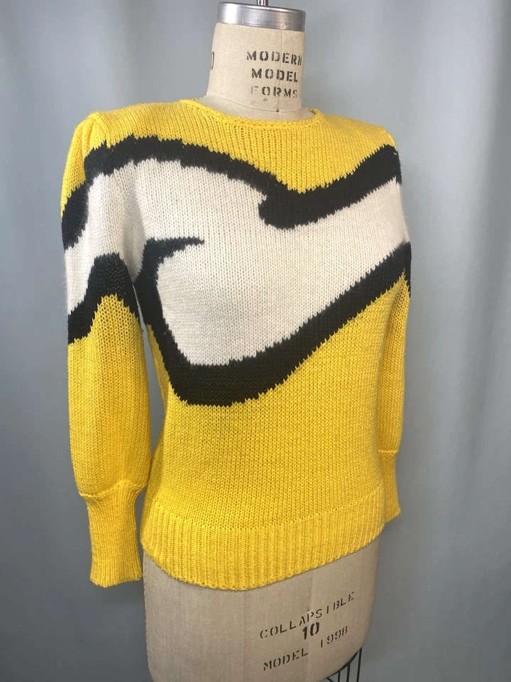 Suéter Vintage TALLA PEQUEÑA Amarillo Colorblock Amarillo Retro MAURADA 80s 90s Foto 3 de 4