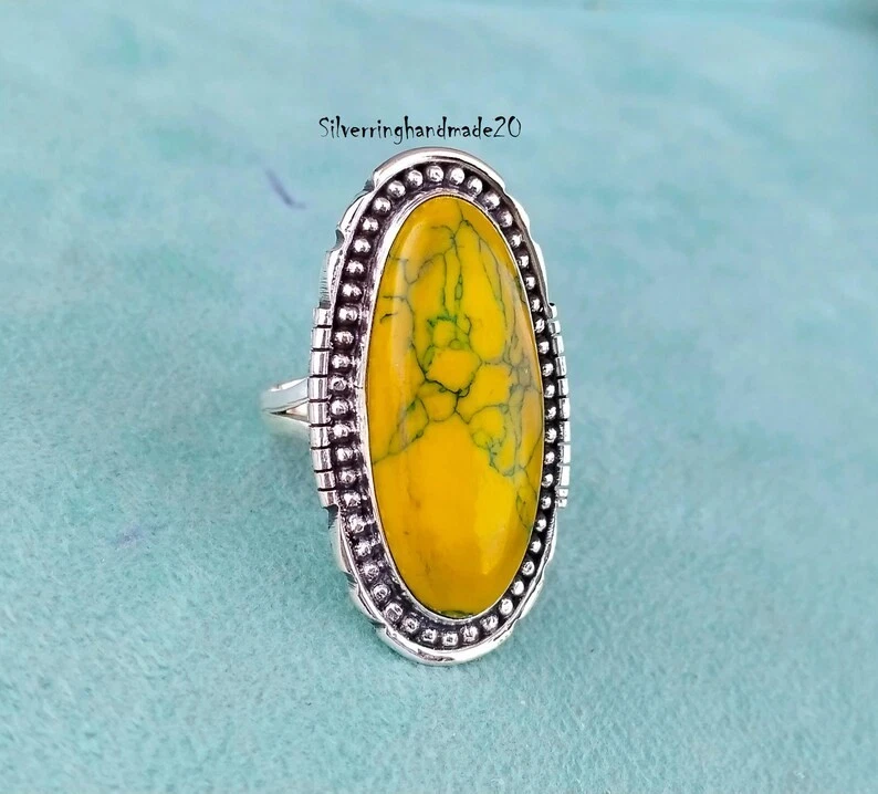 Yellow Turquoise Solid 925 Sterling Silver Beautiful Lovely Ring, All Size M1428 - Image 4 of 4