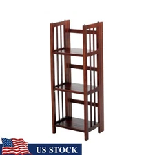 Folding Bookcase 3-Shelf Solid Oak Storage Organizer Perfect Home Office New