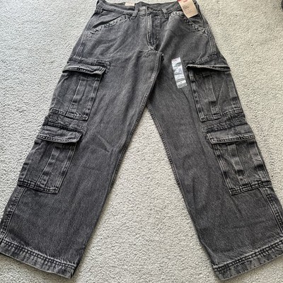 Levi's 578 Baggy Fit Cargo Pockets Jeans Men's Size 31Wx29.5L Gray See Desc