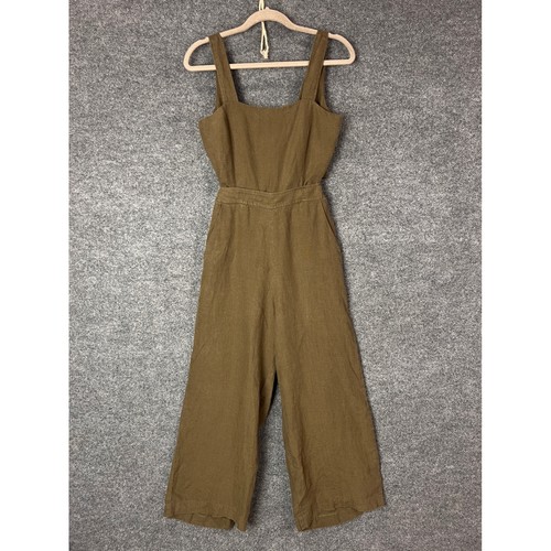 NEW VETTA Olive Green 100% Linen Wide Leg  Jumpsuit Tie Waist