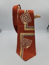 Vintage Neck Tie Rockabilly Swing 1930s 1940s 1950s Mens Tie Orange Geometric