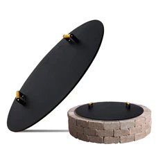 34-Inch Round Fire Pit Lid – Metal Cover with Wooden Handles, Weather-Resi