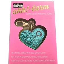 Ahh! Larm Super Loud Personal Safety Alarm Heart Panic Button LED Mint Glitter