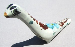Vintage Tonala Hand Made Long Neck Pottery Bird Figurine Mexican Folk Art #5399