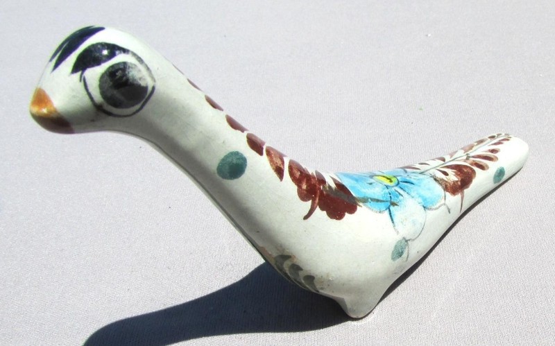 Vintage Tonala Hand Made Long Neck Pottery Bird Figurine Mexican Folk Art #5399
