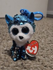 TY Flippables Sequin Slush a Husky Dog 2019 4" nuevo azul blanco ojos grandes