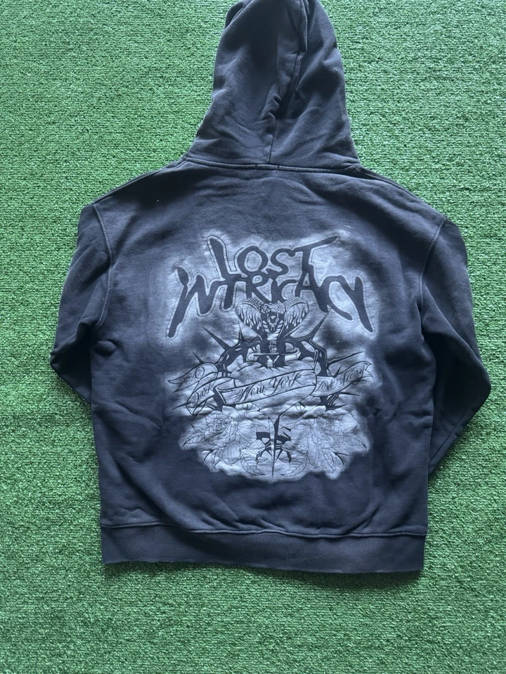 Sudadera con Capucha Lost Intricacy 'Negro' Estrás Ropa de Calle Lavada Sudadera con Capucha Para Hombre Pullovers Foto 2 de 3