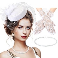 3 Pieces Fascinator Hat for Women Tea Party Derby Hat with Veil Feather Funer...