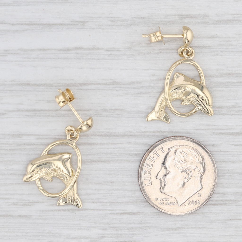 Dolphin Jumping Through Hoop Dangle Earrings 14k … - image 5