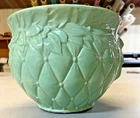 Vintage Large McCoy Diamond Quilted Leaf & Berries Seafoam Green Jardiniere Pot