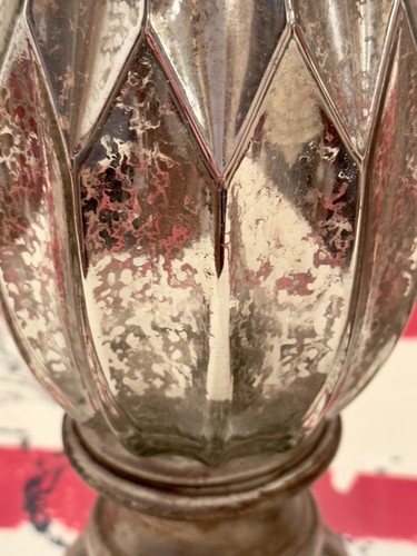 Pair of Brushed Aged Nickel & Champagne Mercury Glass Pillar Candle Holders - Picture 11 of 20