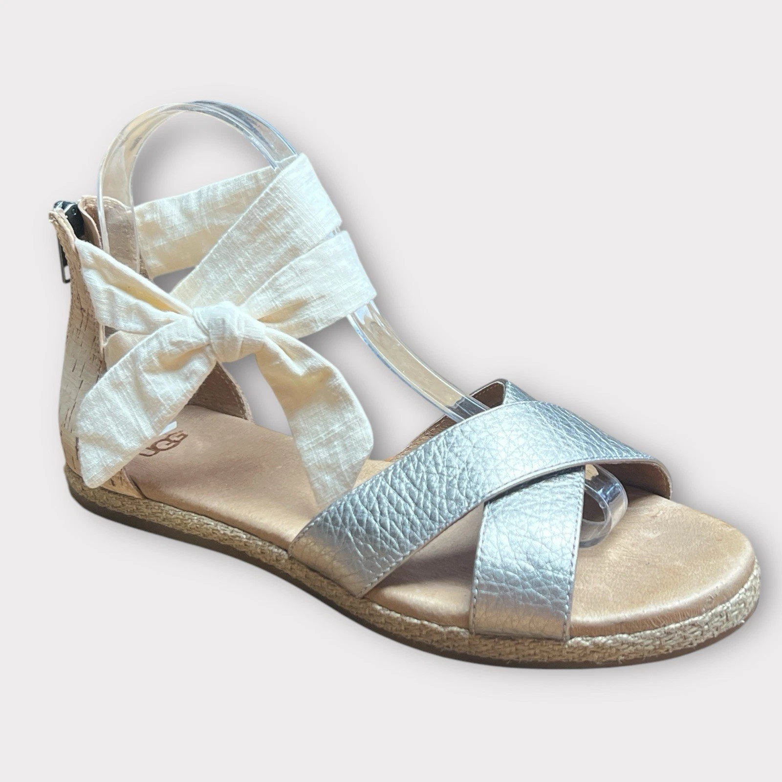 Sandali espadrillas UGG Idina Wmn oro avorio pelle tessuto cinturino gamba zip posteriore 8