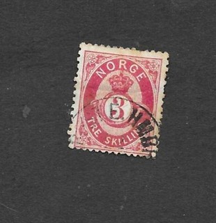 NORWAY 1872 3 SKILLING RED 'POSTHORN' DEFINITIVE SG39 VGU c£50
