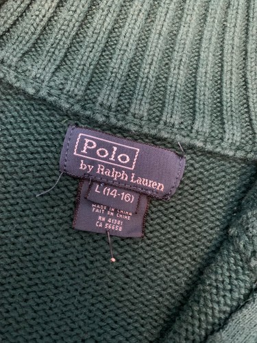 Polo Ralph Lauren Sweater Boys L (14/16) Long Sleeve Mock Neck 1/4 Zip Green - Picture 6 of 8