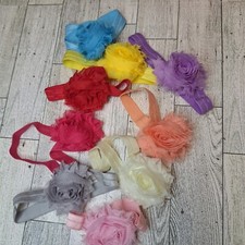 Lot Of 9 Raw Edge Rosette Baby Infant Headbands Colorful Set Hair Band Spring
