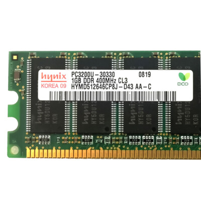 Barrette Mémoire DDR1 Hynix 1 Go PC3200 400 MHz - Modèle HYMD512646CP8J-D43, Lot 2 Modules