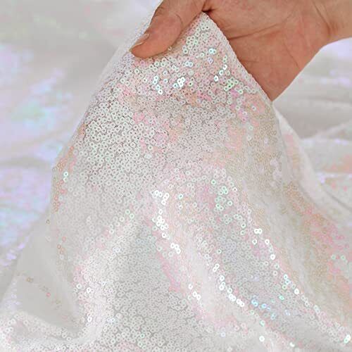 Sequin Curtains 2 Panels White Iridescent 2FTx8FT Sequin Photo Backdrop Sequin - Picture 4 of 7