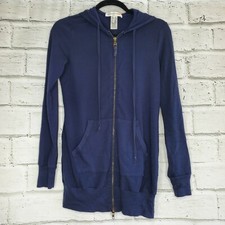 Splendid For Lucy Blue Hooded Zip Up Jacket Long Womens Small Cotton casual
