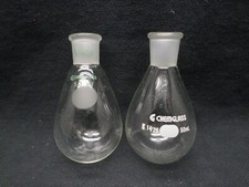 (2) Chemglass 50mL Glass Heavy Wall Rotary Evaporating Recovery Flask 14/20