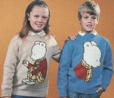 Vintage Intarsia Knitting Pattern Of Rupert The Bear Sizes 24 - 44  Chest  (226)