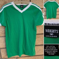 Wrights T Shirt Short Sleeve V Neck Ringer Tee Made In USA Size M Vintage