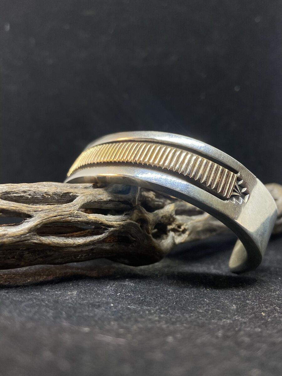 Native Navajo 14k gold & sterling silver stamped cuff Native Navajo 14k gold & sterling silver stamped cuff