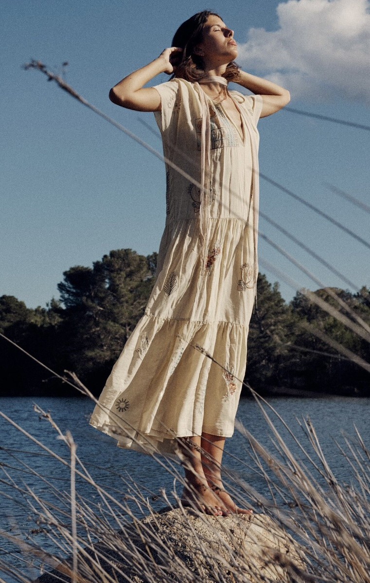 ZARA WOMAN LONG EMBROIDERED DRESS LIMITED EDITION VANILLA Sz: L | eBay
