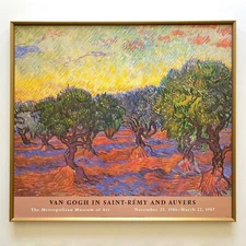 VINCENT VAN GOGH RARE 1986 LITHO PRINT FRAMED EXHBT POSTER "OLIVE ORCHARD" 1889