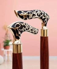 Brass Designer Head Handle Vintage Wooden Walking Stick Handmade Cane Gift