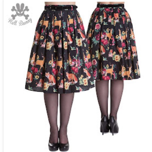 Hell Bunny Wonderland Forest Foxes Bunny’s Print Pleated Skirt Full Retro Cotton - Picture 6 of 10
