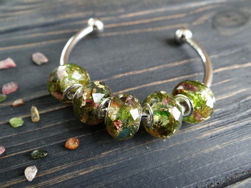 Open Cuff Bangle Silver Toned Bracelet Screw-end Ball European TOURMALINE beads - Picture 7 of 11