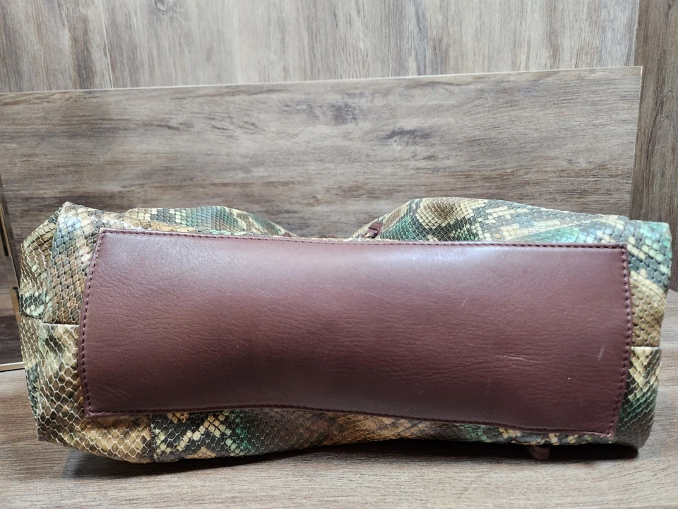 Rafe New York Python Leather Embossed Large Hobo Tote Shoulder Bag Tassel Brown - Image 3 of 4