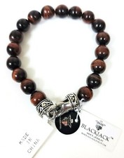 NEW BLACKJACK AGED SILVER TONE,BEADED RARE GENUINE RED TIGER EYE STONE BRACELET