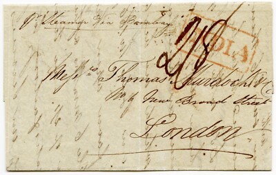 1840 entire rated  2/8 (d) with ''INDIA'' and ''CALCUTTA/STEAMER LETTER'' marks