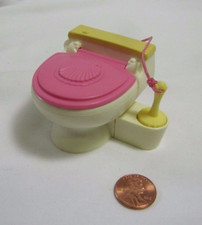 Fisher Price Loving Family Dollhouse Bathroom Toilet W/ Attached Brush Rare 