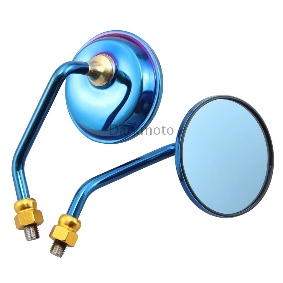 Espejos retrovisores laterales redondos Phantom Blue para motocicleta aptos para picadoras Big Bear Foto 2 de 4