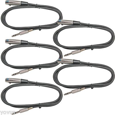 5 PACK 6 ft foot 3 pin XLR female to 1/4 TRS 6.3mm balanced mic microphone cable