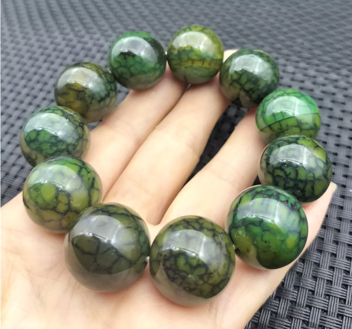 19.5MM Natural Green Yellow Black Ancient Agate Jade Beads