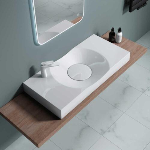 Durovin Wash Basin Sink Stone Solid Large Mounted Countertop LR Tap Hole & Waste