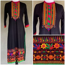 Indian Kurta Caftan Black Colorful Embroidery size M