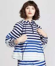 Hunter for Target Womens Striped Blue Half Zip Hooded Rain Jacket Pullover Sz S