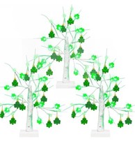 3-pk St Patricks Day Birch Tree 18in Light Up Table Top Artificial LED Tree