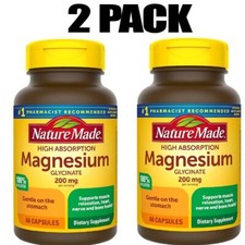 High Absorption Magnesium Glycinate 2 PACK 200 mg capsules, 60 each, Nature Made