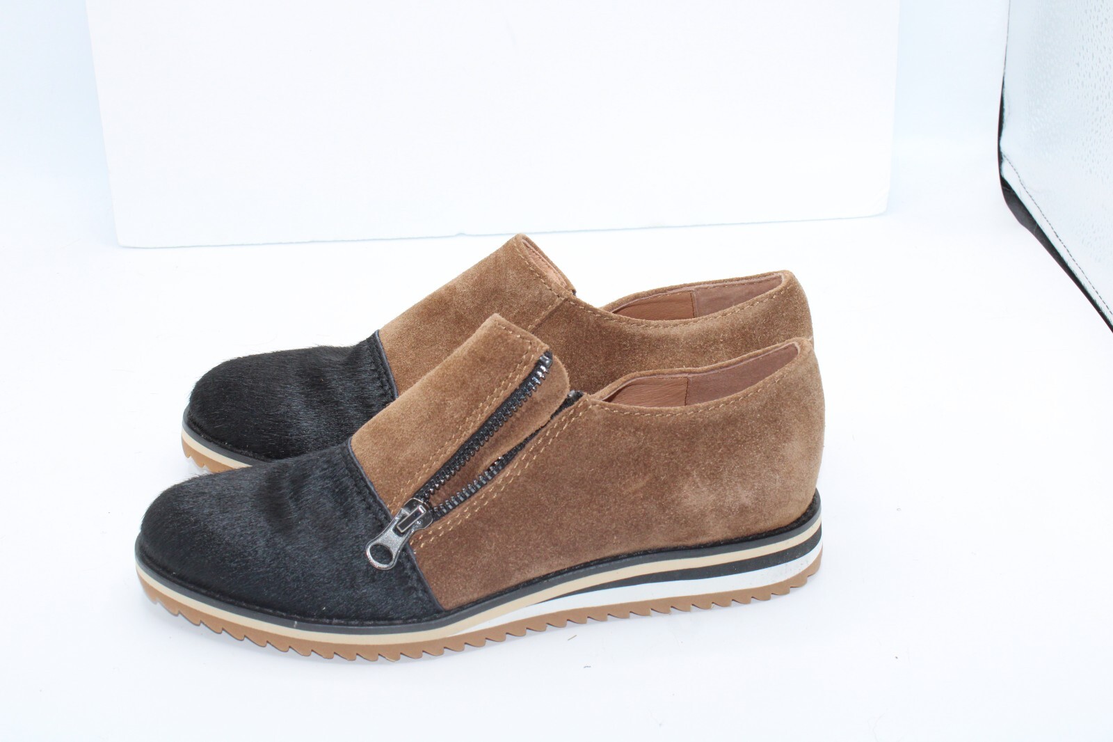 Scarpe da donna TUTTE NERE punta con cerniera taglia 36 5 capelli pony nere marrone pelle scamosciata nuove