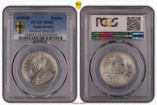 1919B India Rupee Silver Coin NGC MS63